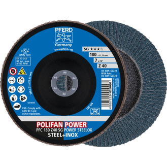 Fächerscheibe POLIFAN Z SG POWER STEELOX D.180mm K.Z-40 kon.INOX ZK-Beschreibung lesen