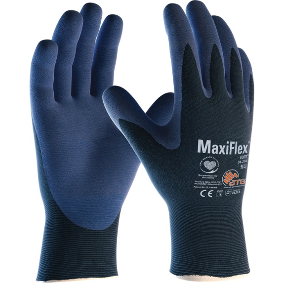 Gants MaxiFlex Elite 34-274 taille 9 bleu Nyl.m.Nitrile micromousse EN 388 K.II-Lire la description