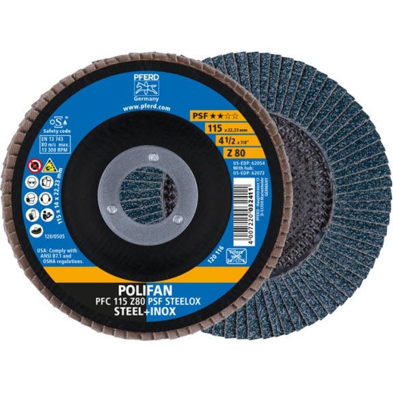 Fächerscheibe POLIFAN Z PSF STEELOX D.115mm K.Z-80 kon.STA/INOX ZK-Beschreibung lesen