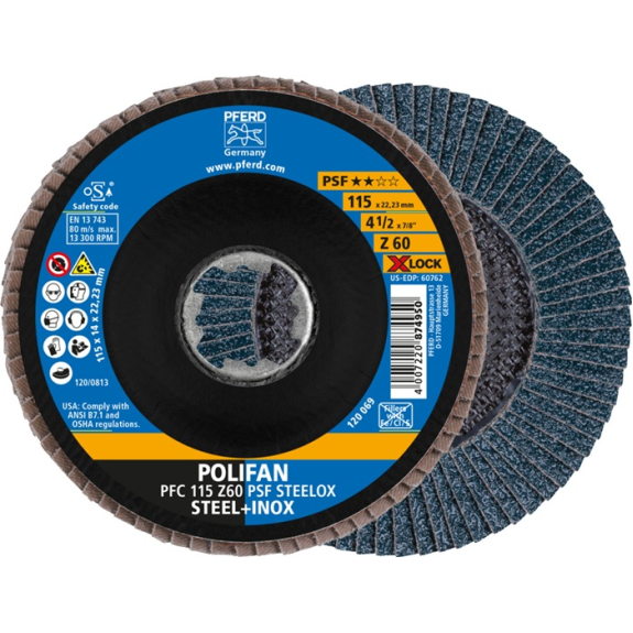 Fächerscheibe X-LOCK PSF Z STEELOX D.115mm K.60 PFC/B/T29 Flächenschliff,Anfasen-Beschreibung lesen