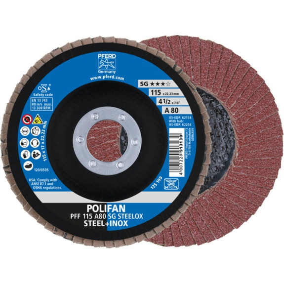 Fächerscheibe POLIFAN A SG STEELOX D.115mm K.A-80 fl.INOX NK-Beschreibung lesen