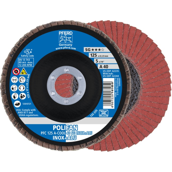 Fächerscheibe POLIFAN A-COOL SG INOX+ALU D.125mm K.A-40 kon.INOX/Aluminium NK-Beschreibung lesen