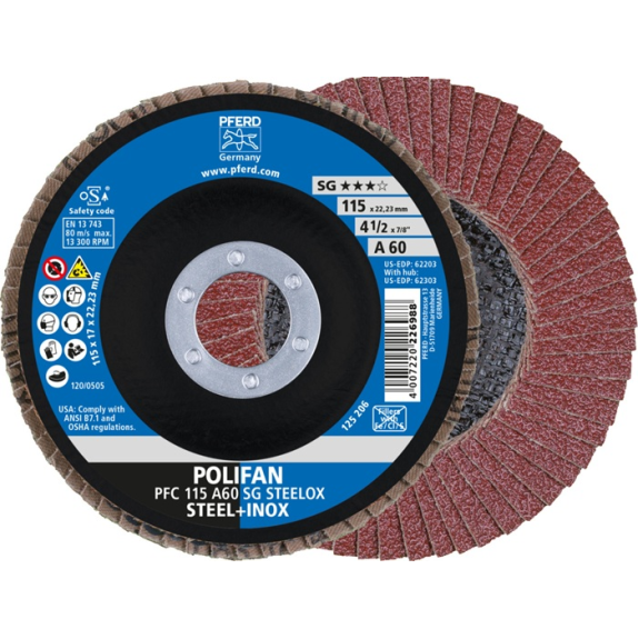 Fächerscheibe POLIFAN A PSF STEELOX D.115mm K.A-60 kon.Stahl/INOX NK-Beschreibung lesen