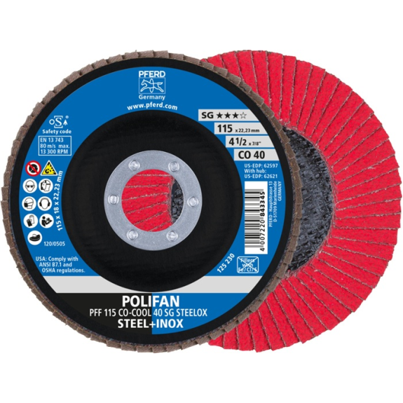 Fächerscheibe POLIFAN CO-COOL SG STEELOX D.115mm K.40 fl.INOX CO-Beschreibung lesen