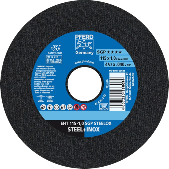 Trennscheibe SGP STEELOX D115x1mm ger.INOX Bohr.22,2m-Beschreibung lesen