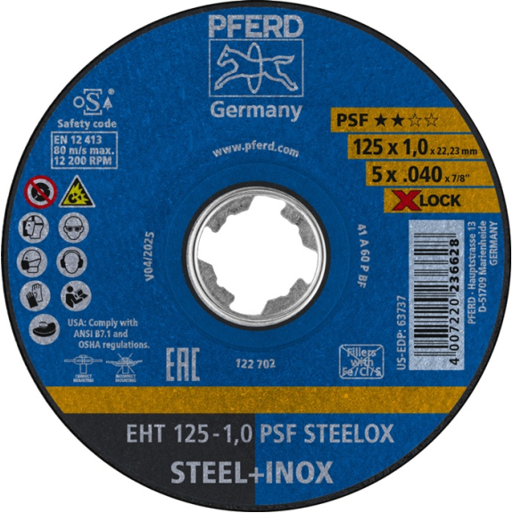Trennscheibe X-LOCK PSF STEELOX D125x1mm ger.INOX Bohr.22,2m-Lire la description