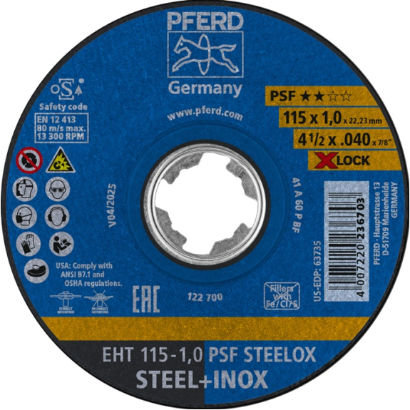 Trennscheibe X-LOCK PSF STEELOX D115x1mm ger.INOX Bohr.22,2m-Beschreibung lesen