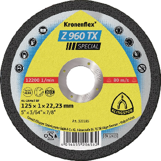 Trennscheibe Z 960 TX D125x1mm ger.INOX Bohr.22,2m-Beschreibung lesen
