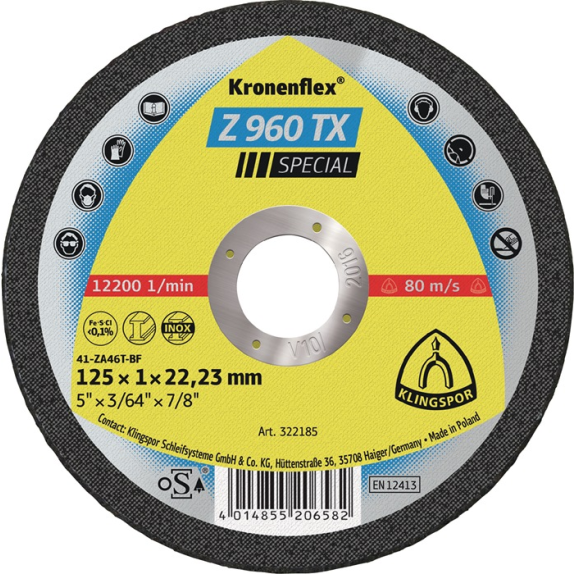 Trennscheibe Z 960 TX D115x1mm ger.INOX Bohr.22,2m-Beschreibung lesen
