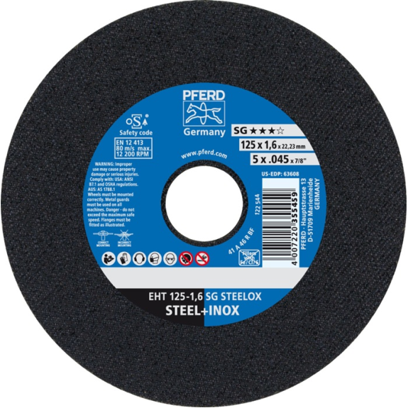 Trennscheibe SG STEELOX D125x1,6mm ger.INOX Bohr.22,2m-Beschreibung lesen