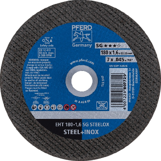 Trennscheibe SG STEELOX D180x1,6mm ger.INOX Bohr.22,2m-Beschreibung lesen