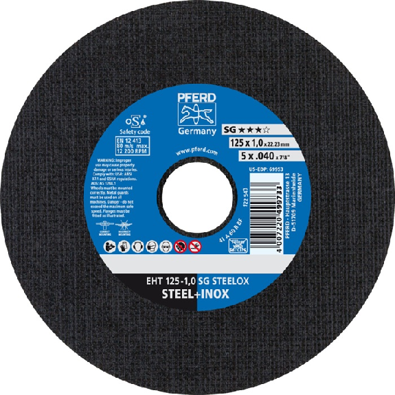 Disque à tronçonner SG STEELOX D125x1mm ger.INOX foret.22,2m-Lire la description