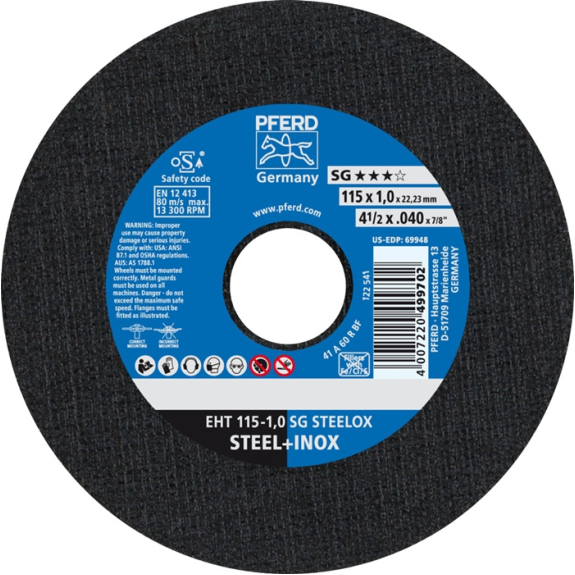 Trennscheibe SG STEELOX D115x1mm ger.INOX Bohr.22,2m Trennscheibe SG STEELOX D115x1mm ger.INOX Bohr.22,2m-Beschreibung lesen