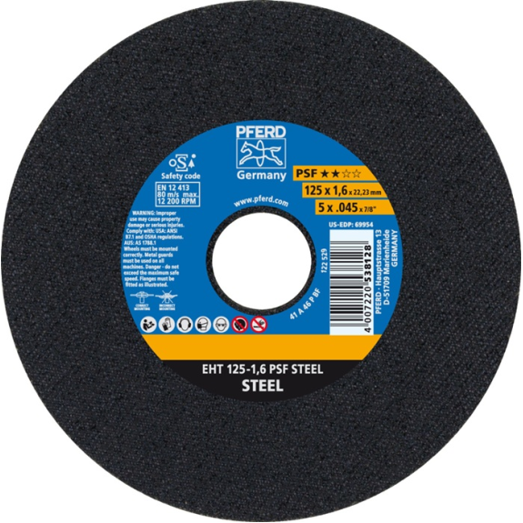 Trennscheibe PSF STEEL D125x1,6mm ger.STA Bohr.22,2m Trennscheibe PSF STEEL D125x1,6mm ger.STA Bohr.22,2m-Beschreibung lesen