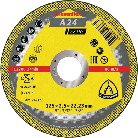 Disque à tronçonner A 24 Extra D125xB2,5mm alésage 22,2m mi-dur GER Dr.12200rpm-Lire la description