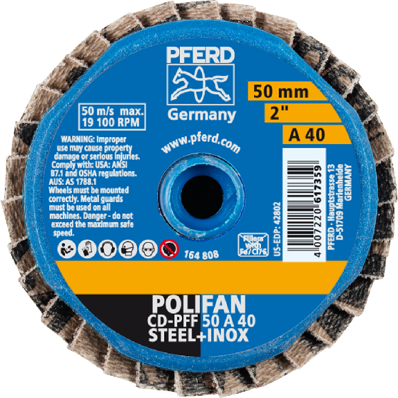 Fächerschleifscheibe COMBIDISC-Mini-POLIFAN D.50mm K.40 19100min-¹ Fächerschleifscheibe COMBIDISC-Mini-POLIFAN D.50mm K.40 19100min-¹-Beschreibung lesen