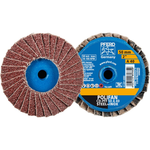 Fächerschleifscheibe COMBIDISC-Mini-POLIFAN D.50mm K.40 19100min-¹ Fächerschleifscheibe COMBIDISC-Mini-POLIFAN D.50mm K.40 19100min-¹-Beschreibung lesen