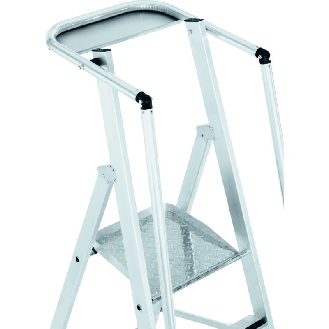 Pltformleiter 5 Stufen Alu.Pltf. L400xB400mm einklappbarem Sicherh.-Geländer-Beschreibung lesen
