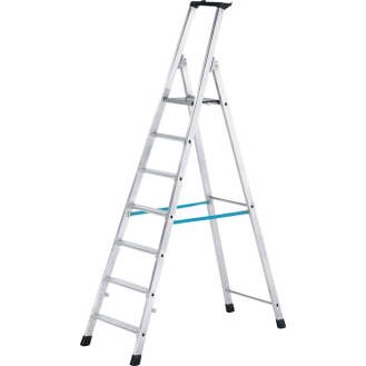 Stufenstehleiter 7 Stufen Alu.Gesamt-H.2260mm Ablageschale Ku.-Beschreibung lesen