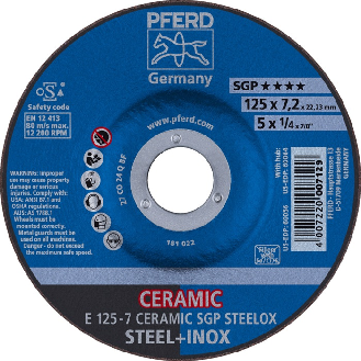 Schruppscheibe CERAMIC SGP STEELOX D125xS7mm gekr.STA Bohr.22,2m-Beschreibung lesen