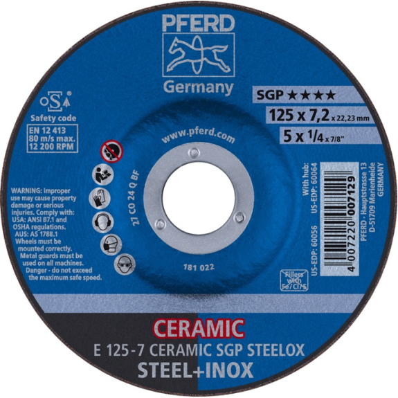 Schruppscheibe CERAMIC SGP STEELOX D125xS7mm gekr.STA Bohr.22,2m-Beschreibung lesen