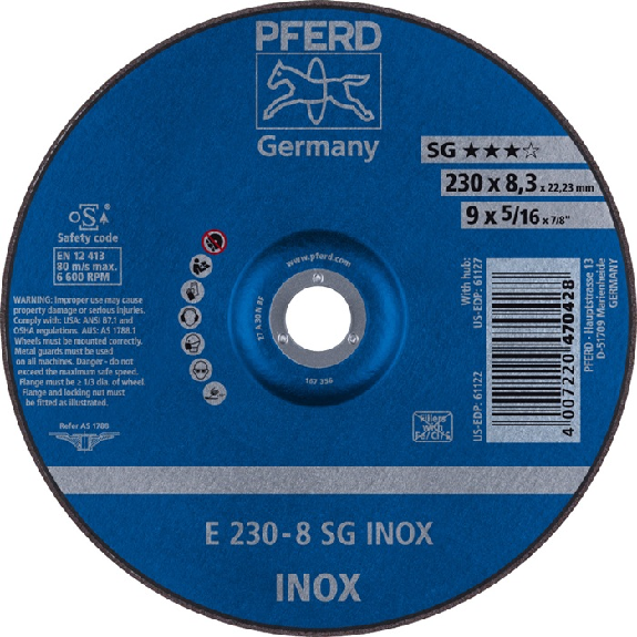 Schruppscheibe SG INOX D230xS8,m gekr.INOX Bohr.22.2m-Beschreibung lesen