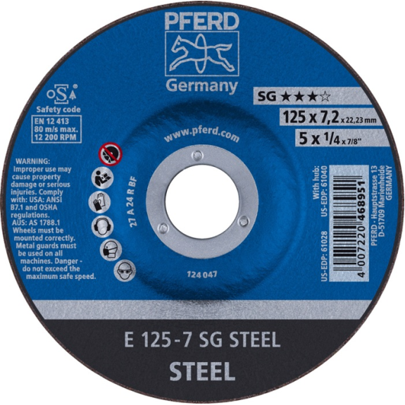 Schruppscheibe SG STEEL D125xS7,2mm gekr.STA Bohr.22,2m Schruppscheibe SG STEEL D125xS7,2mm gekr.STA Bohr.22,2m-Beschreibung lesen