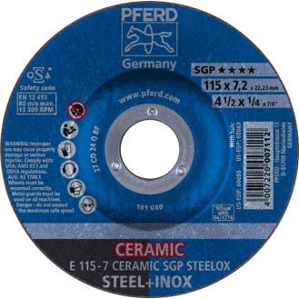 Schruppscheibe CERAMIC SGP STEELOX D115xS7mm gekr.STA Bohr.22,2m-Beschreibung lesen