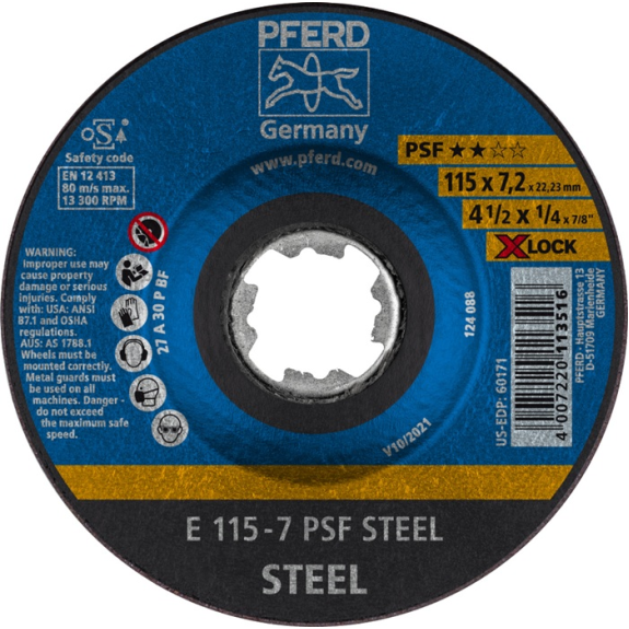 Schruppscheibe X-LOCK PSF STEEL D115xS7,2mm gekr.STA Bohr.22,2m-Beschreibung lesen