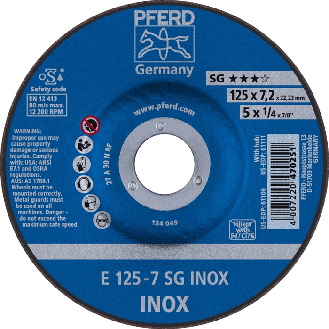 Schruppscheibe SG INOX D125xS7,2mm gekr.INOX Bohr.22,2m-Beschreibung lesen