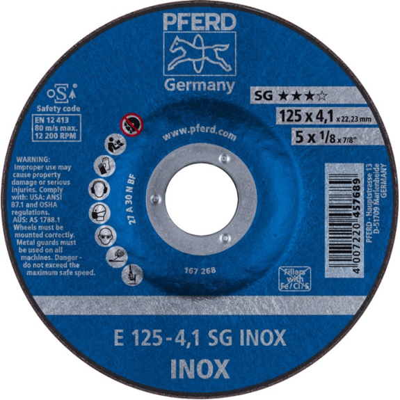 Schruppscheibe SG INOX D125xS4,1mm gekr.INOX Bohr.22,2m Schruppscheibe SG INOX D125xS4,1mm gekr.INOX Bohr.22,2m-Beschreibung lesen