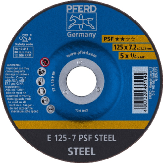 Schruppscheibe PSF STEEL D125xS7,2mm gekr.STA Bohr.22,2m-Beschreibung lesen