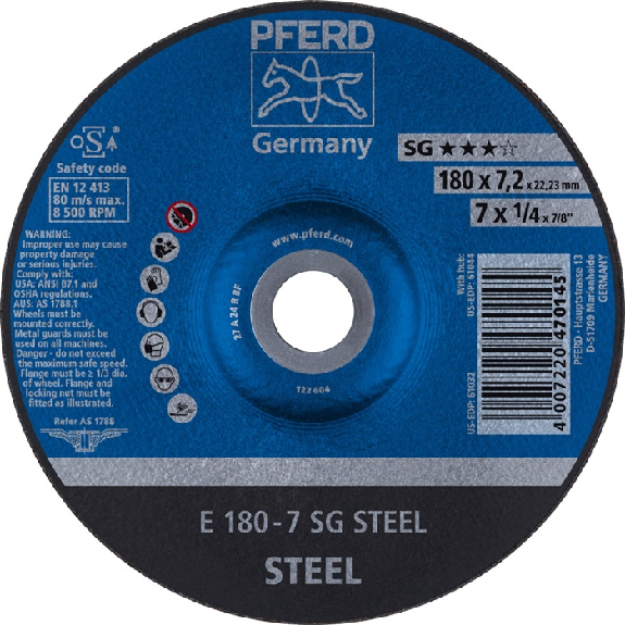 Schruppscheibe SG STEEL D180xS7,2mm gekr.STA Bohr.22,2m-Beschreibung lesen