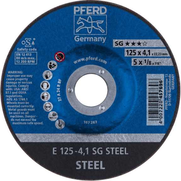 Schruppscheibe SG STEEL D125xS4,1mm gekr.STA Bohr.22,2m Schruppscheibe SG STEEL D125xS4,1mm gekr.STA Bohr.22,2m-Beschreibung lesen