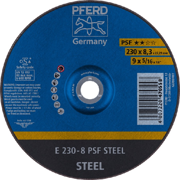 Schruppscheibe PSF STEEL D230xS8,m gekr.STA Bohr.22,2m Schruppscheibe PSF STEEL D230xS8,m gekr.STA Bohr.22,2m-Beschreibung lesen