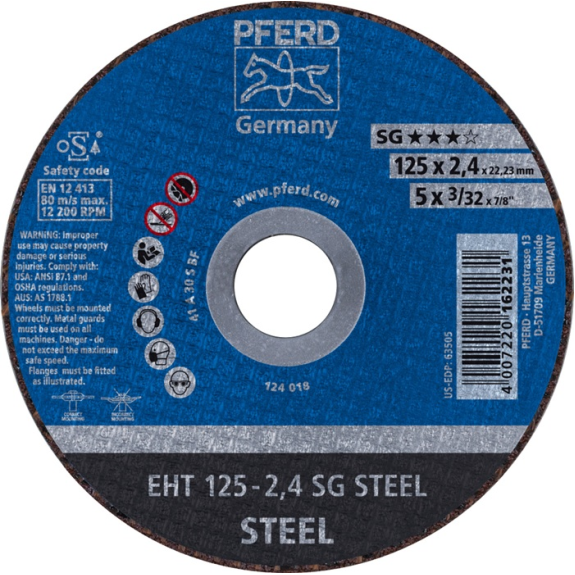 Trennscheibe SG STEEL D125x2,4mm ger.STA Bohr.22,2m Trennscheibe SG STEEL D125x2,4mm ger.STA Bohr.22,2m-Beschreibung lesen