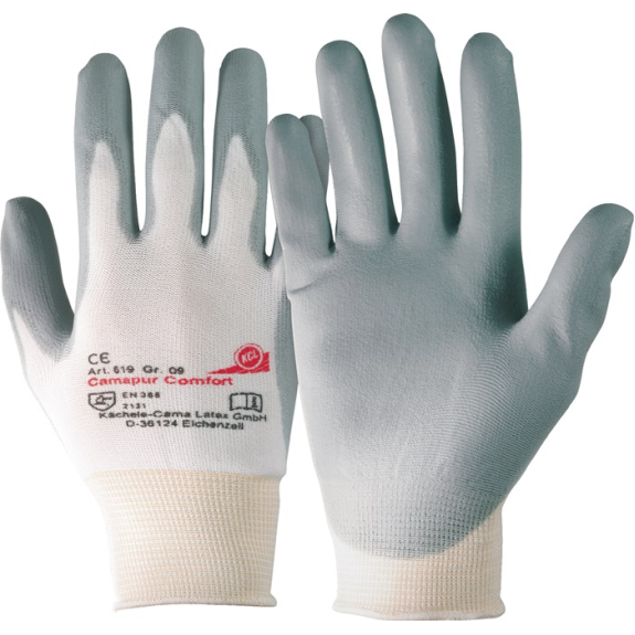Handschuhe Camapur Comfort 619 Gr.7 weiß/grau Polyamid mitPUR EN 388 K.II-Beschreibung lesen