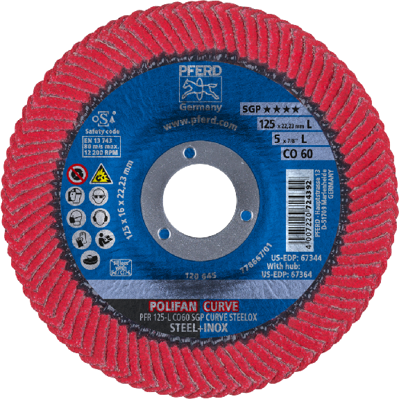 Fächerscheibe POLIFAN CO SGP CURVE STEELOX D.125mm K.60 kon.INOX/Stahl L-Beschreibung lesen