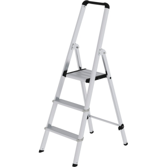 Stufenstehleiter 3 Stufen Alu.Gesamt-H.1310mm Stufen-Holmverbindung geschr. MUNK-Beschreibung lesen
