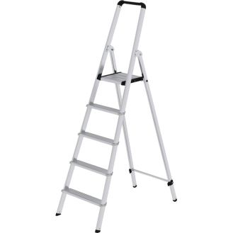 Stufenstehleiter 5 Stufen Alu.Gesamt-H.1780mm Stufen-Holmverbindung geschr. MUNK-Beschreibung lesen