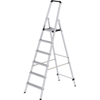 Stufenstehleiter 6 Stufen Alu.Gesamt-H.2010mm Stufen-Holmverbindung geschr. MUNK-Beschreibung lesen