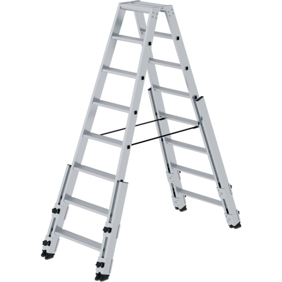 Stufenstehleiter 2x8 Stufen Alu.Gesamt-H.1850mm m.4 Holmverlängerungen MUNK-Beschreibung lesen