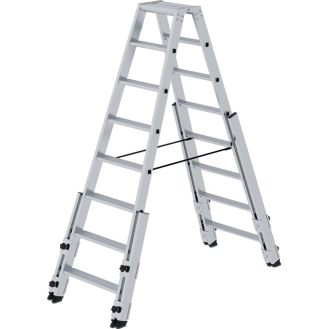 Stufenstehleiter 2x8 Stufen Alu.Gesamt-H.1850mm m.4 Holmverlängerungen MUNK-Beschreibung lesen
