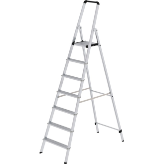 Stufenstehleiter 7 Stufen Alu.Gesamt-H.2250mm Stufen-Holmverbindung geschr. MUNK-Beschreibung lesen