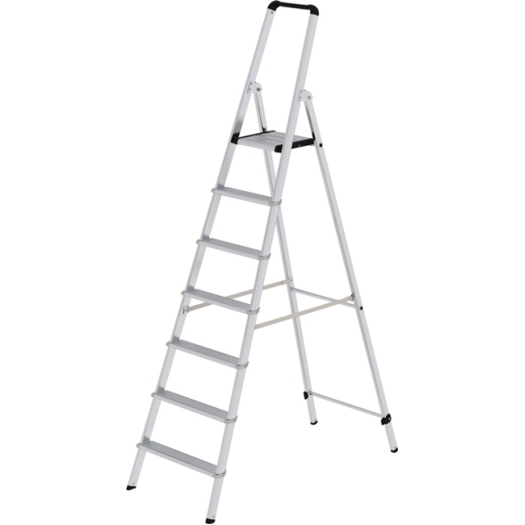 Stufenstehleiter 7 Stufen Alu.Gesamt-H.2250mm Stufen-Holmverbindung geschr. MUNK-Beschreibung lesen