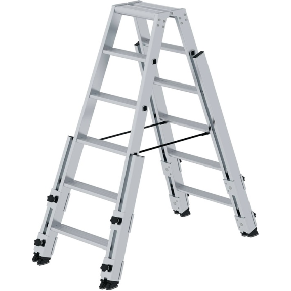 Stufenstehleiter 2x6 Stufen Alu.Gesamt-H.1380mm m.4 Holmverlängerungen MUNK-Beschreibung lesen