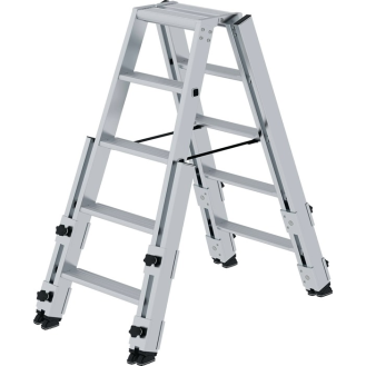 Stufenstehleiter 2x5 Stufen Alu.Gesamt-H.1140mm m.4 Holmverlängerungen MUNK-Beschreibung lesen