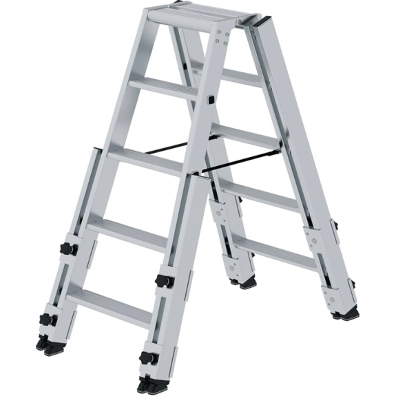 Stufenstehleiter 2x5 Stufen Alu.Gesamt-H.1140mm m.4 Holmverlängerungen MUNK-Beschreibung lesen