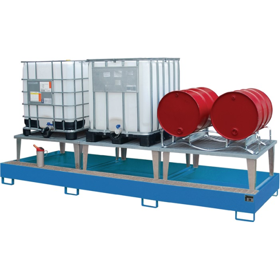 Vasca di raccolta 1000l L3850xL1460xH780mm acciaio con griglia azzurro chiaro-Leggi tutto