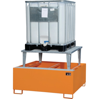 Auffangwanne 1000l L1460xB1460xH1090mm Stahlblech mit Gitterrost gelborange-Beschreibung lesen